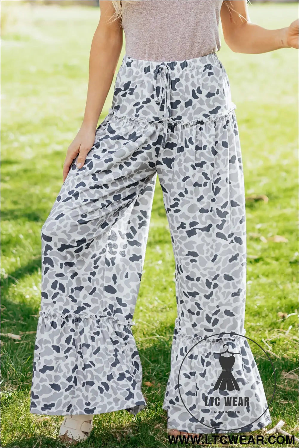 Multicolour Camo Print Wide Leg Casual Pants - L.T.C Wear Online Fashion Store