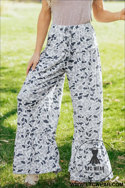 Multicolour Camo Print Wide Leg Casual Pants - L.T.C Wear Online Fashion Store