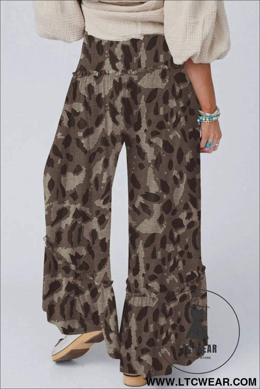 Multicolour Camo Print Wide Leg Casual Pants - L.T.C Wear Online Fashion Store