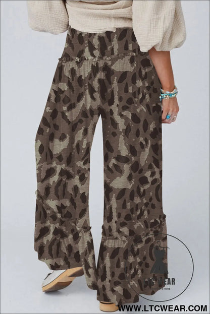 Multicolour Camo Print Wide Leg Casual Pants - L.T.C Wear Online Fashion Store