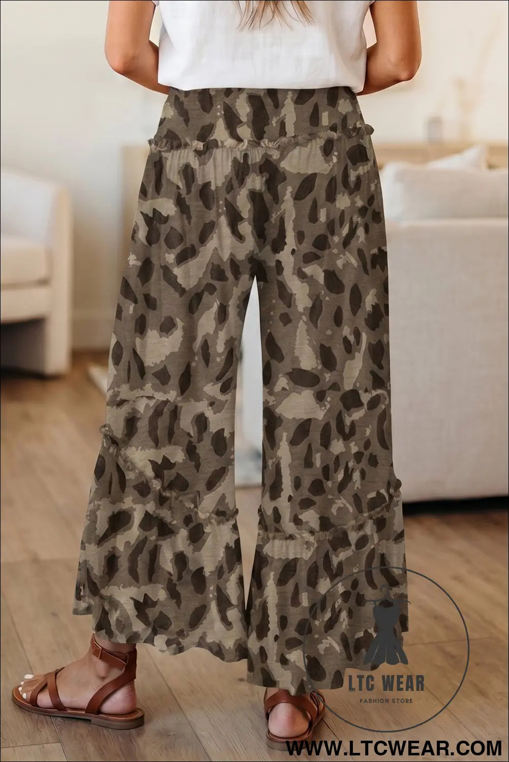 Multicolour Camo Print Wide Leg Casual Pants - L.T.C Wear Online Fashion Store