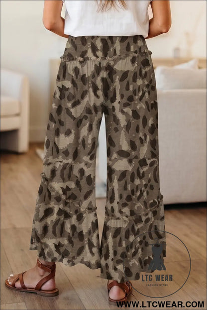 Multicolour Camo Print Wide Leg Casual Pants - L.T.C Wear Online Fashion Store