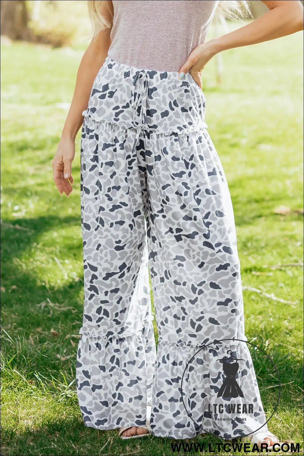 Multicolour Camo Print Wide Leg Casual Pants - L.T.C Wear Online Fashion Store