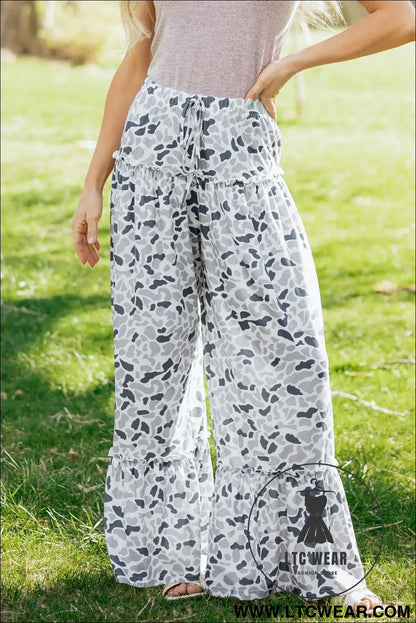 Multicolour Camo Print Wide Leg Casual Pants - L.T.C Wear Online Fashion Store