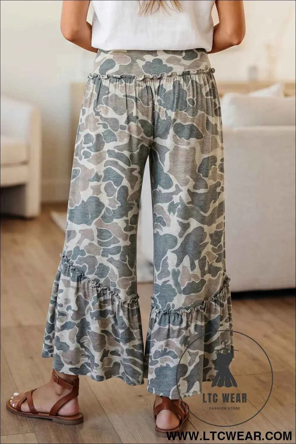 Multicolour Camo Print Wide Leg Casual Pants