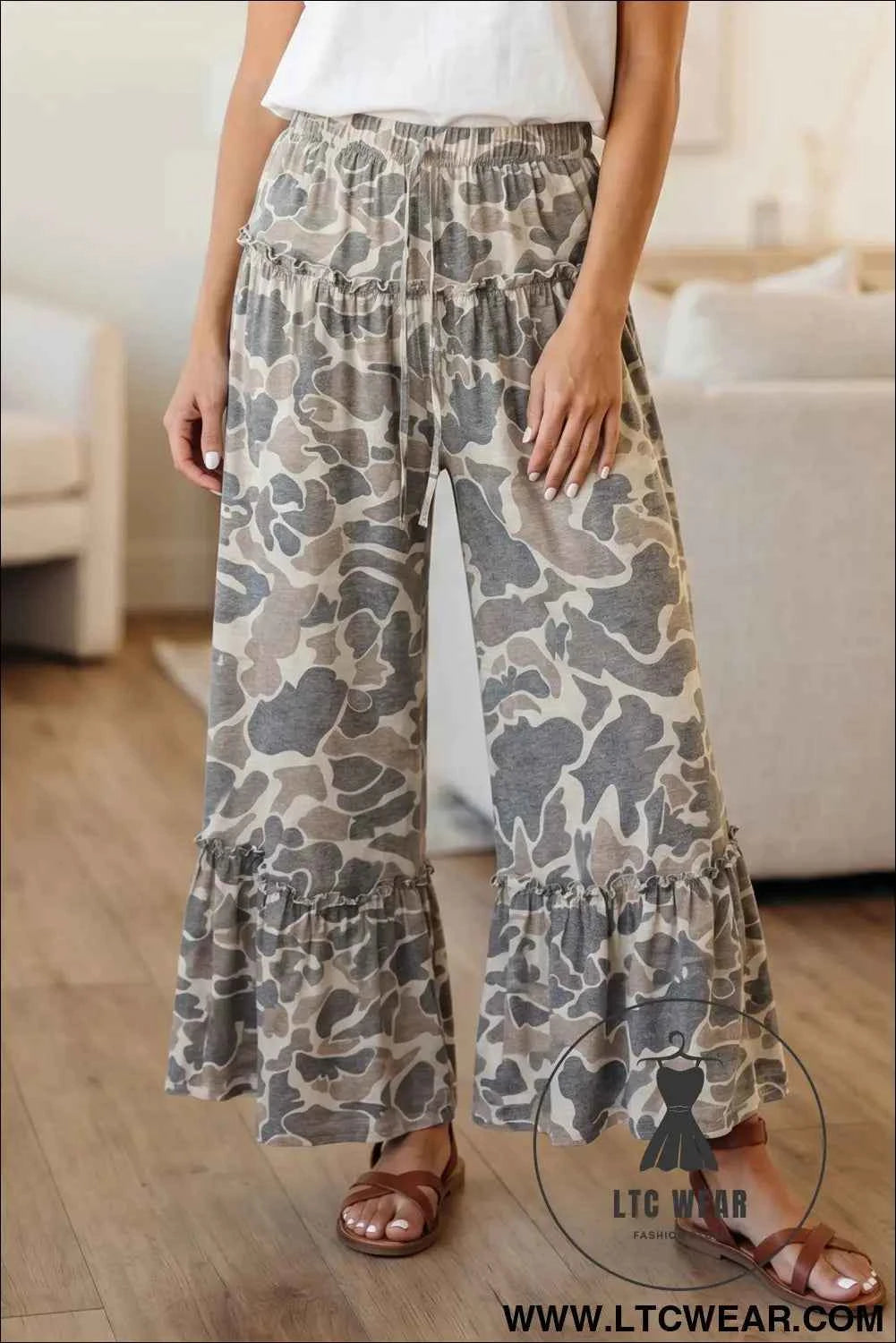 Multicolour Camo Print Wide Leg Casual Pants
