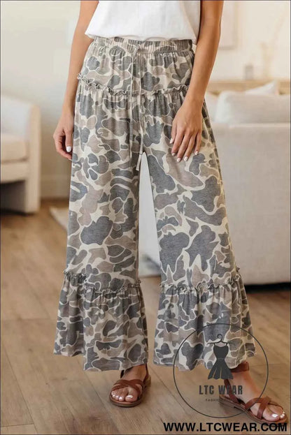 Multicolour Camo Print Wide Leg Casual Pants