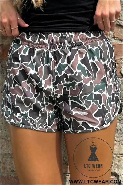 Multicolour camouflage print athletic lined shorts - multicolour / l / 100% polyester - casual shorts