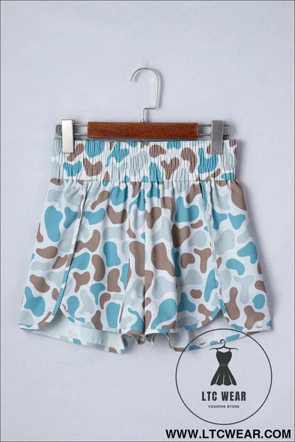 Multicolour Camouflage Print Shirred High Waist Athleisure Shorts - L.T.C Wear Online Fashion Store