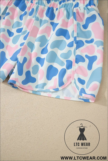 Multicolour Camouflage Print Shirred High Waist Athleisure Shorts - L.T.C Wear Online Fashion Store