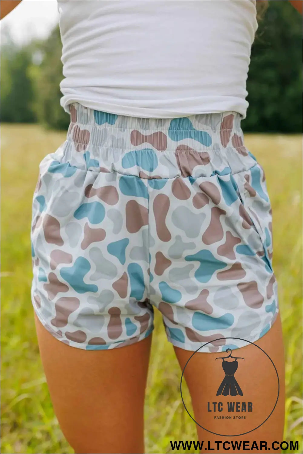 Multicolour Camouflage Print Shirred High Waist Athleisure Shorts