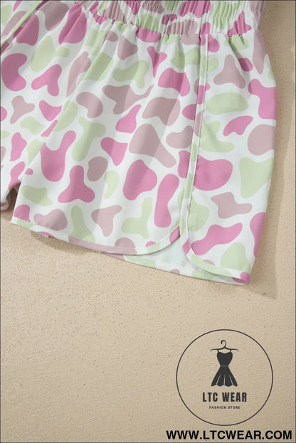 Multicolour Camouflage Print Shirred High Waist Athleisure Shorts - L.T.C Wear Online Fashion Store