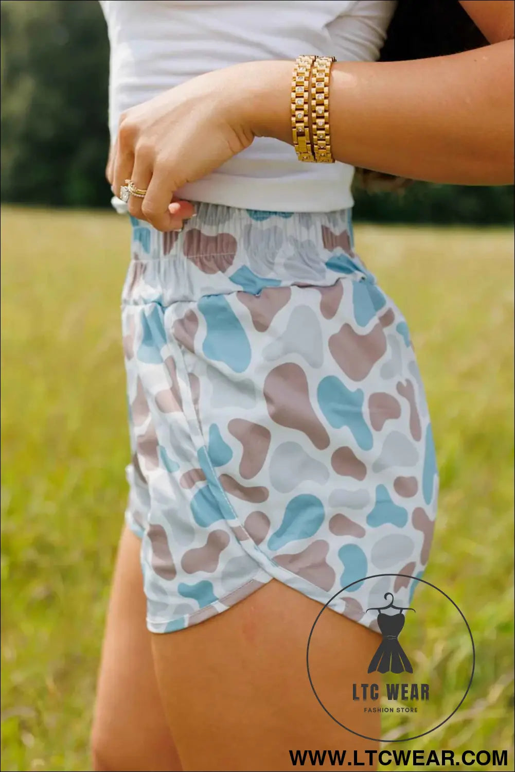 Multicolour Camouflage Print Shirred High Waist Athleisure Shorts