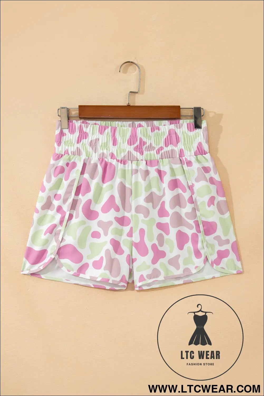 Multicolour Camouflage Print Shirred High Waist Athleisure Shorts - L.T.C Wear Online Fashion Store