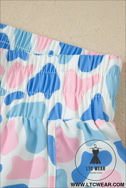 Multicolour Camouflage Print Shirred High Waist Athleisure Shorts - L.T.C Wear Online Fashion Store