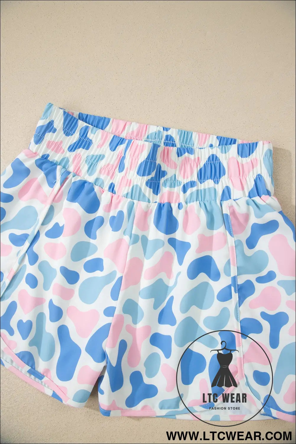 Multicolour Camouflage Print Shirred High Waist Athleisure Shorts - L.T.C Wear Online Fashion Store