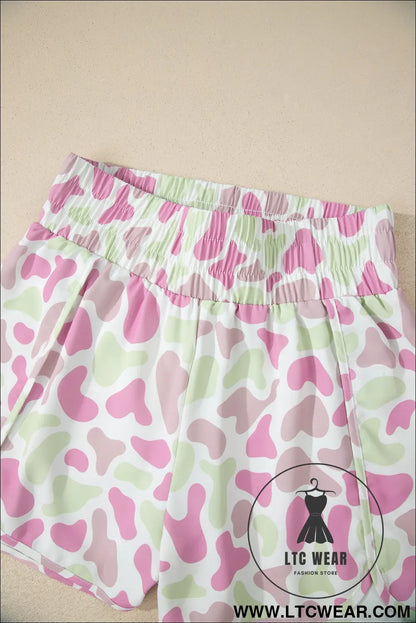 Multicolour Camouflage Print Shirred High Waist Athleisure Shorts - L.T.C Wear Online Fashion Store
