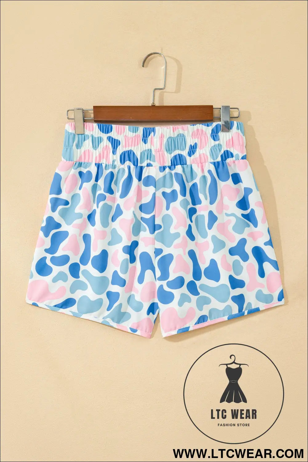 Multicolour Camouflage Print Shirred High Waist Athleisure Shorts - L.T.C Wear Online Fashion Store
