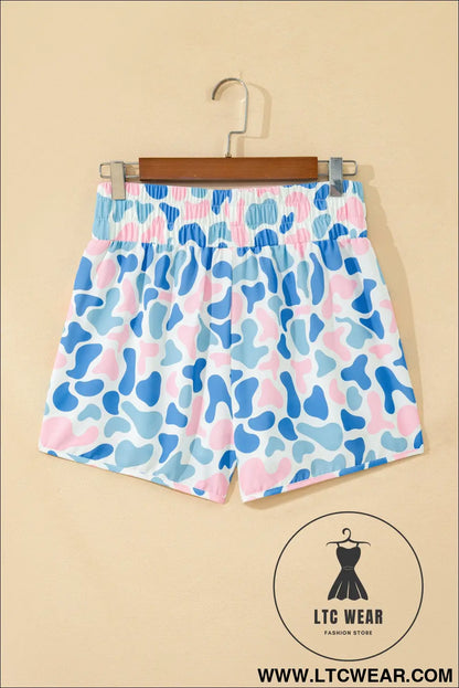 Multicolour Camouflage Print Shirred High Waist Athleisure Shorts - L.T.C Wear Online Fashion Store
