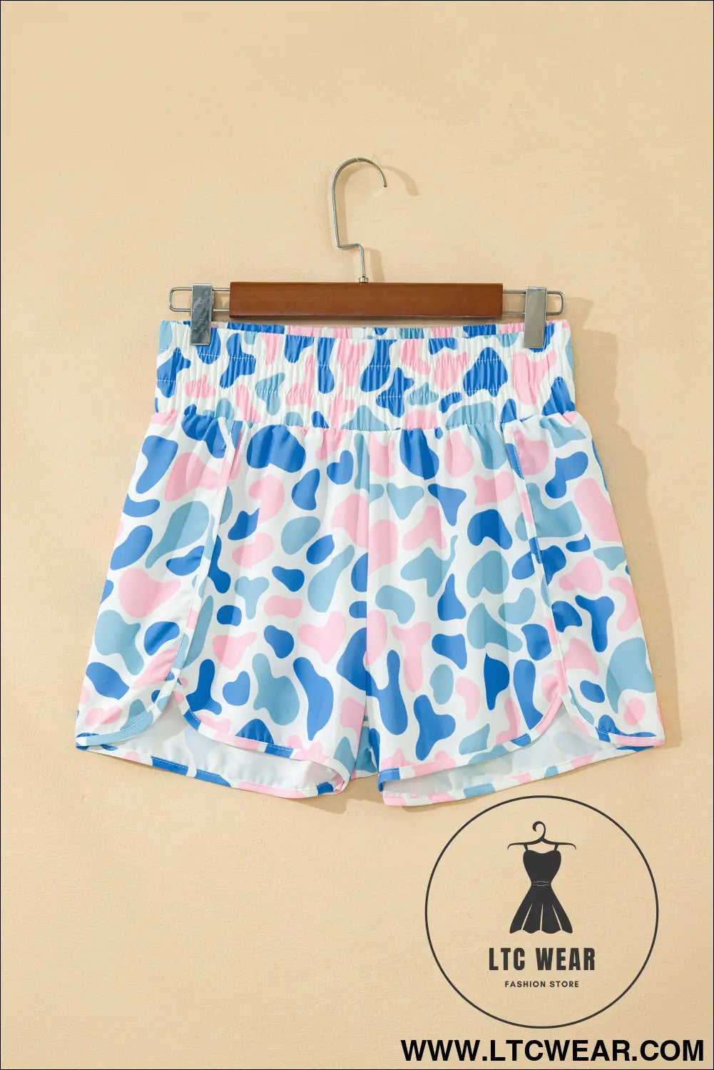 Multicolour Camouflage Print Shirred High Waist Athleisure Shorts - L.T.C Wear Online Fashion Store
