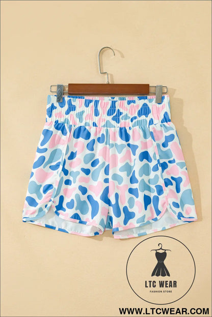 Multicolour Camouflage Print Shirred High Waist Athleisure Shorts - L.T.C Wear Online Fashion Store