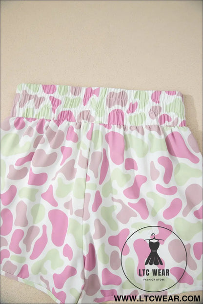 Multicolour Camouflage Print Shirred High Waist Athleisure Shorts - L.T.C Wear Online Fashion Store