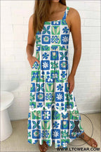 Multicolour Floral Maxi Sundress with Ricrac Trim