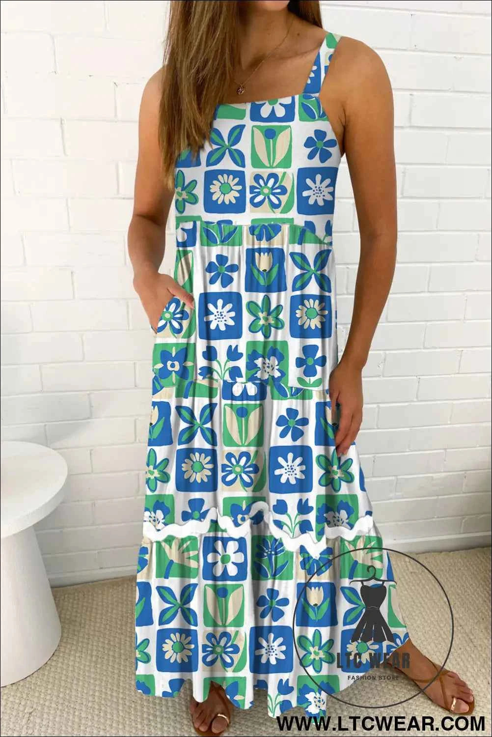 Multicolour Floral Maxi Sundress with Ricrac Trim