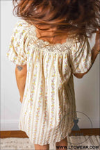 Multicolour Floral Print Contrast Ribbon Bow Lace Trim Square Neck Mini Dress