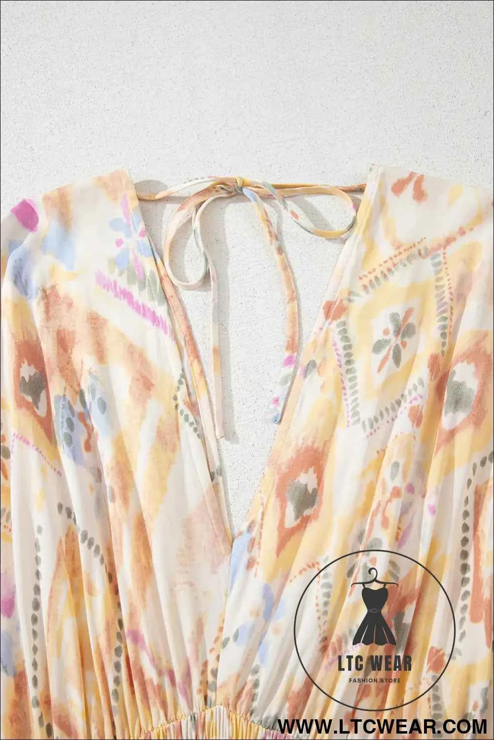 Multicolour Geometric Print Half Sleeve Shirred High Waist Maxi Dress