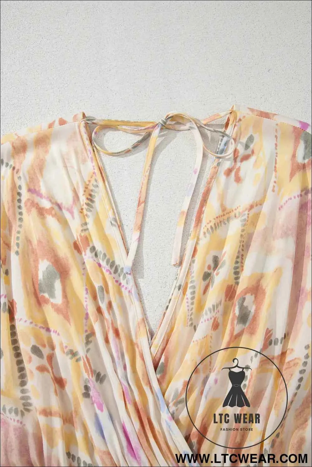 Multicolour Geometric Print Half Sleeve Shirred High Waist Maxi Dress