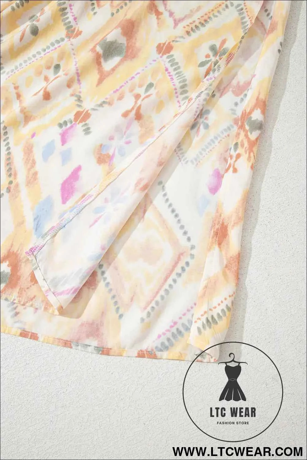 Multicolour Geometric Print Half Sleeve Shirred High Waist Maxi Dress