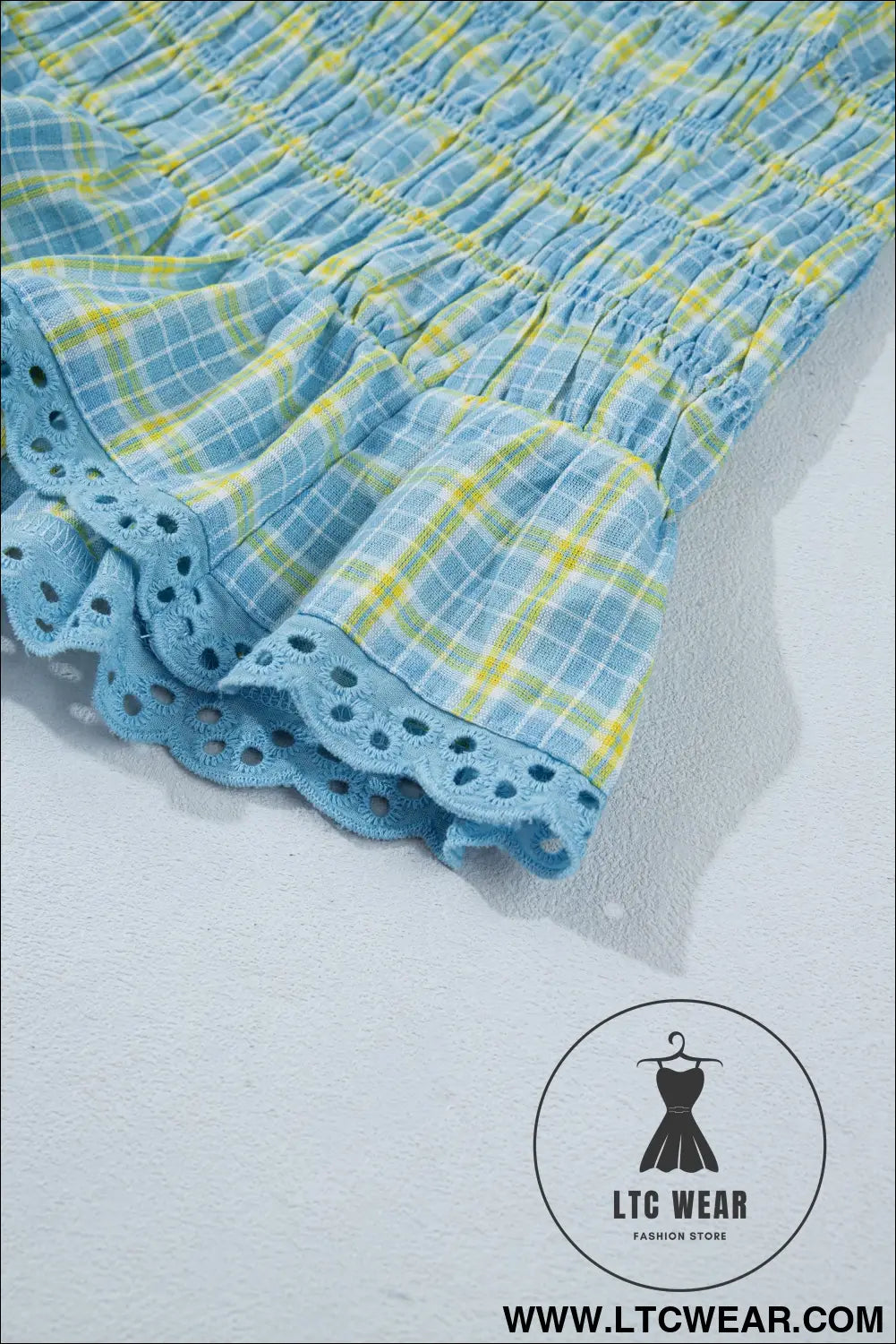 Multicolour gingham smoked lace trim tank top - blouses & shirts