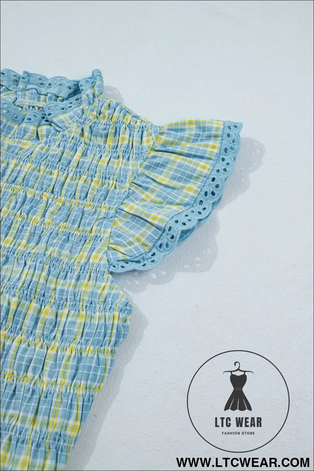 Multicolour gingham smoked lace trim tank top - blouses & shirts