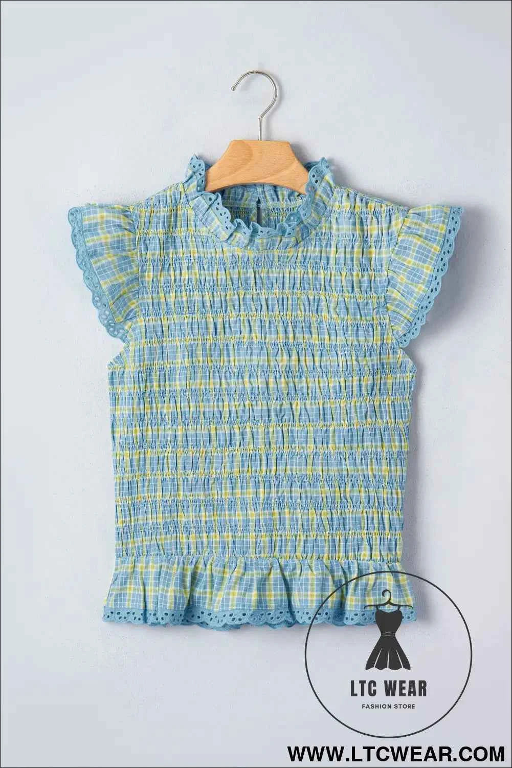 Multicolour Gingham Smoked Lace Trim Tank Top