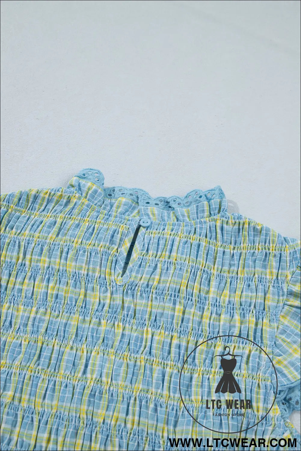 Multicolour gingham smoked lace trim tank top - blouses & shirts
