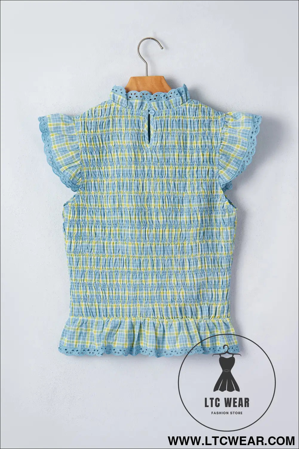 Multicolour gingham smoked lace trim tank top - blouses & shirts