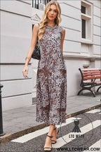 Multicolour Leopard Checkered Double Printed Reversible Sleeveless Long Dress