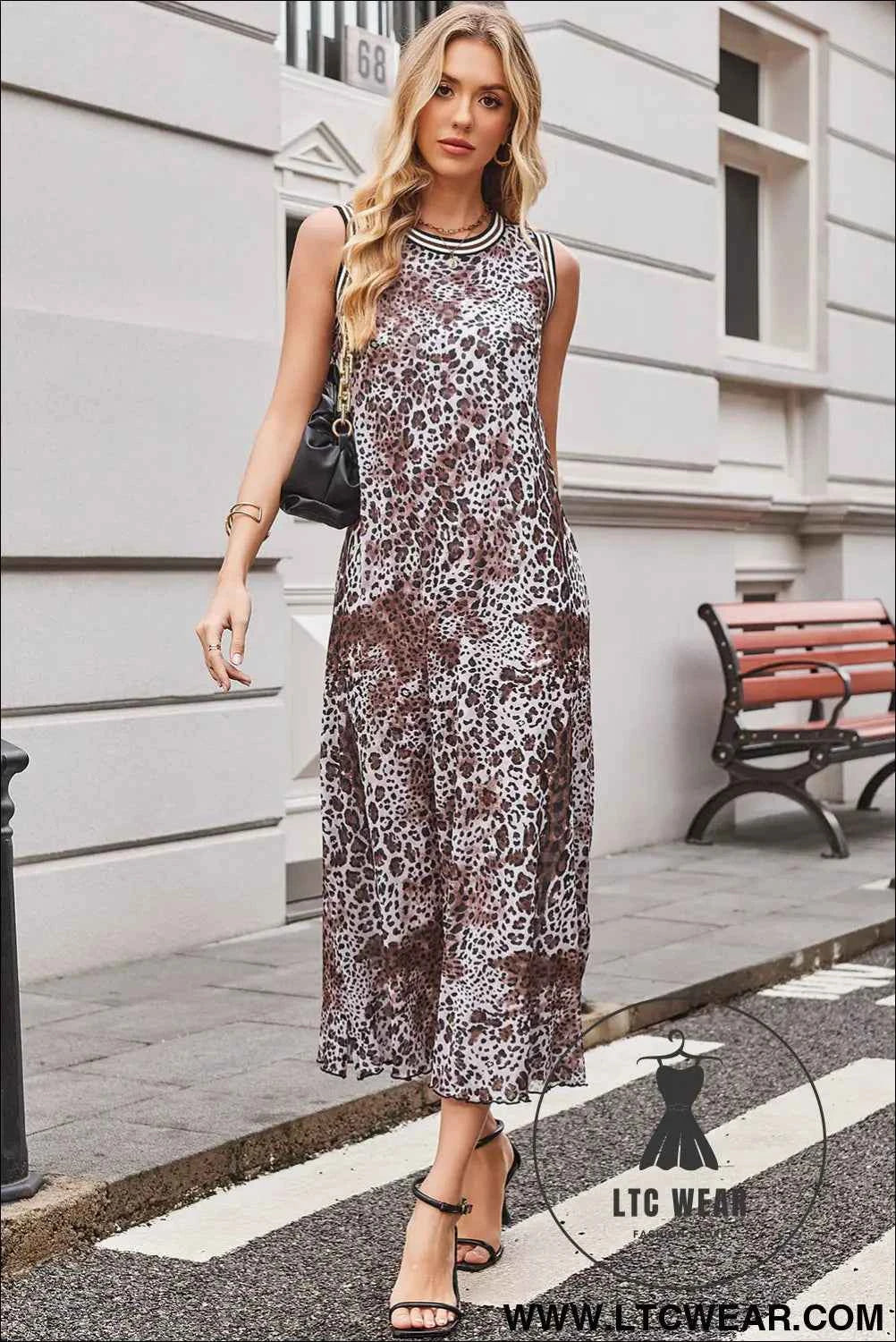 Multicolour Leopard Checkered Double Printed Reversible Sleeveless Long Dress