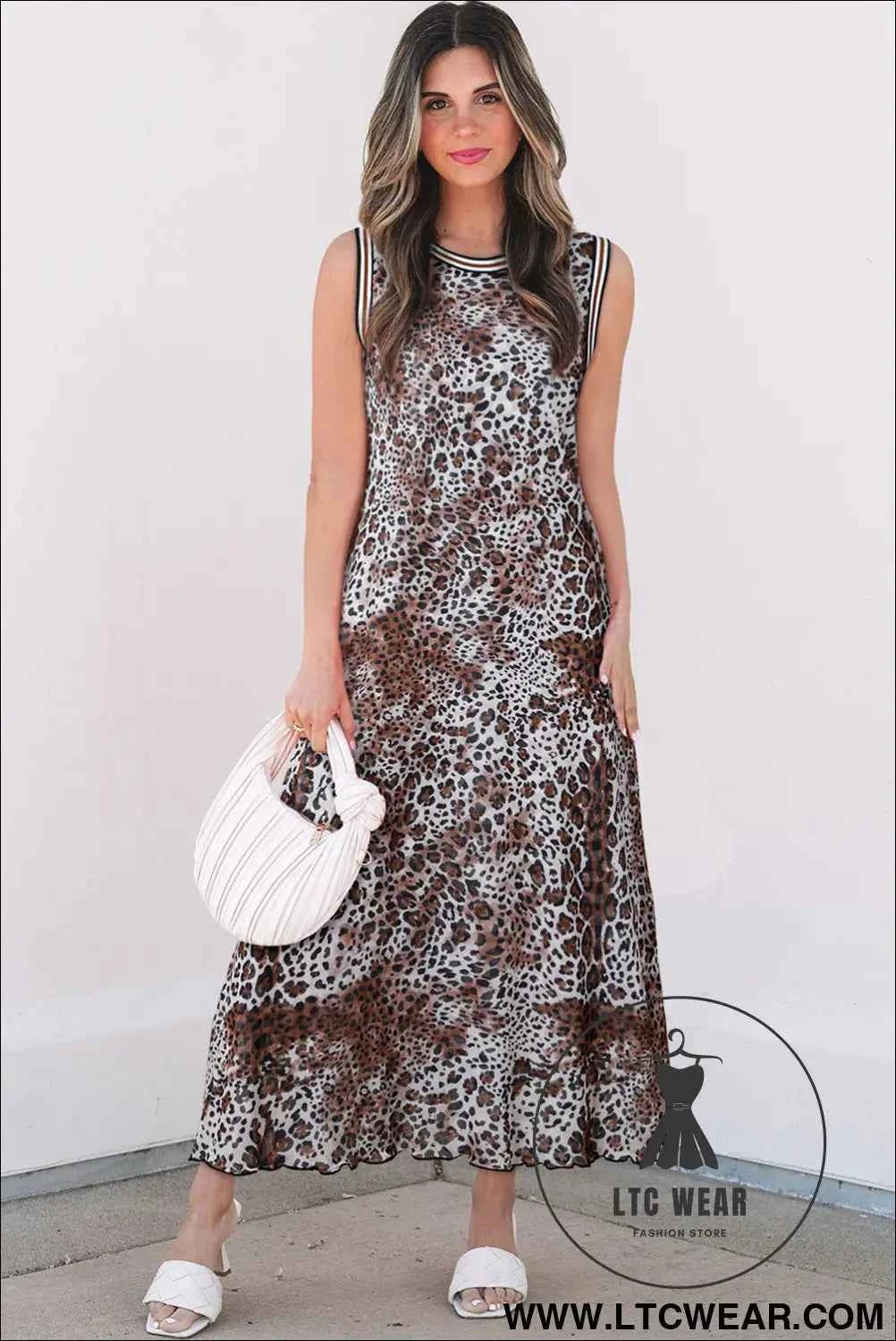 Multicolour Leopard Checkered Double Printed Reversible Sleeveless Long Dress