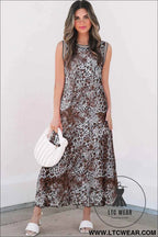 Multicolour Leopard Checkered Double Printed Reversible Sleeveless Long Dress