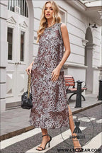 Multicolour Leopard Checkered Double Printed Reversible Sleeveless Long Dress