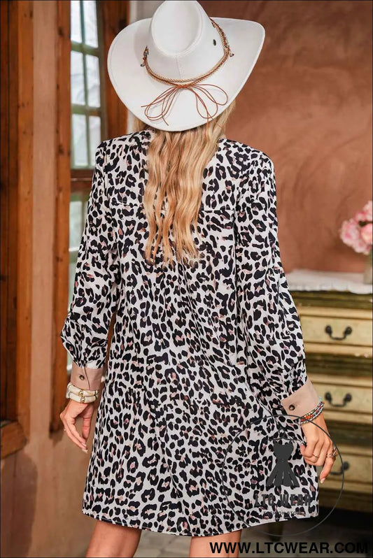 Multicolour Leopard Print Patchwork Collar Flowy Mini Dress