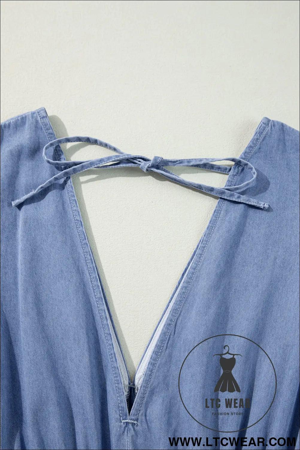 Myosotis chambray deep v neck bracelet sleeve maxi dress - 15%