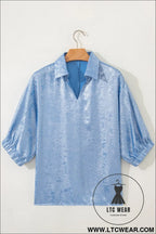 Myosotis collared v neck half sleeve metallic top - blouses & shirts