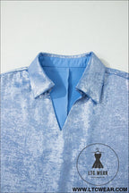 Myosotis collared v neck half sleeve metallic top - blouses & shirts