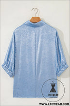 Myosotis collared v neck half sleeve metallic top - blouses & shirts