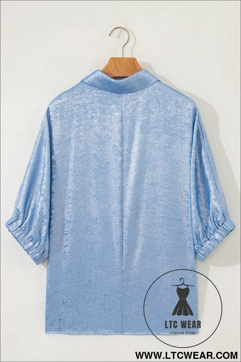 Myosotis collared v neck half sleeve metallic top - blouses & shirts