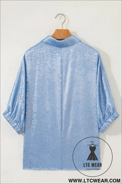 Myosotis collared v neck half sleeve metallic top - blouses & shirts