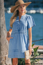 Myosotis elastic waist short sleeve denim mini dress - mini dresses
